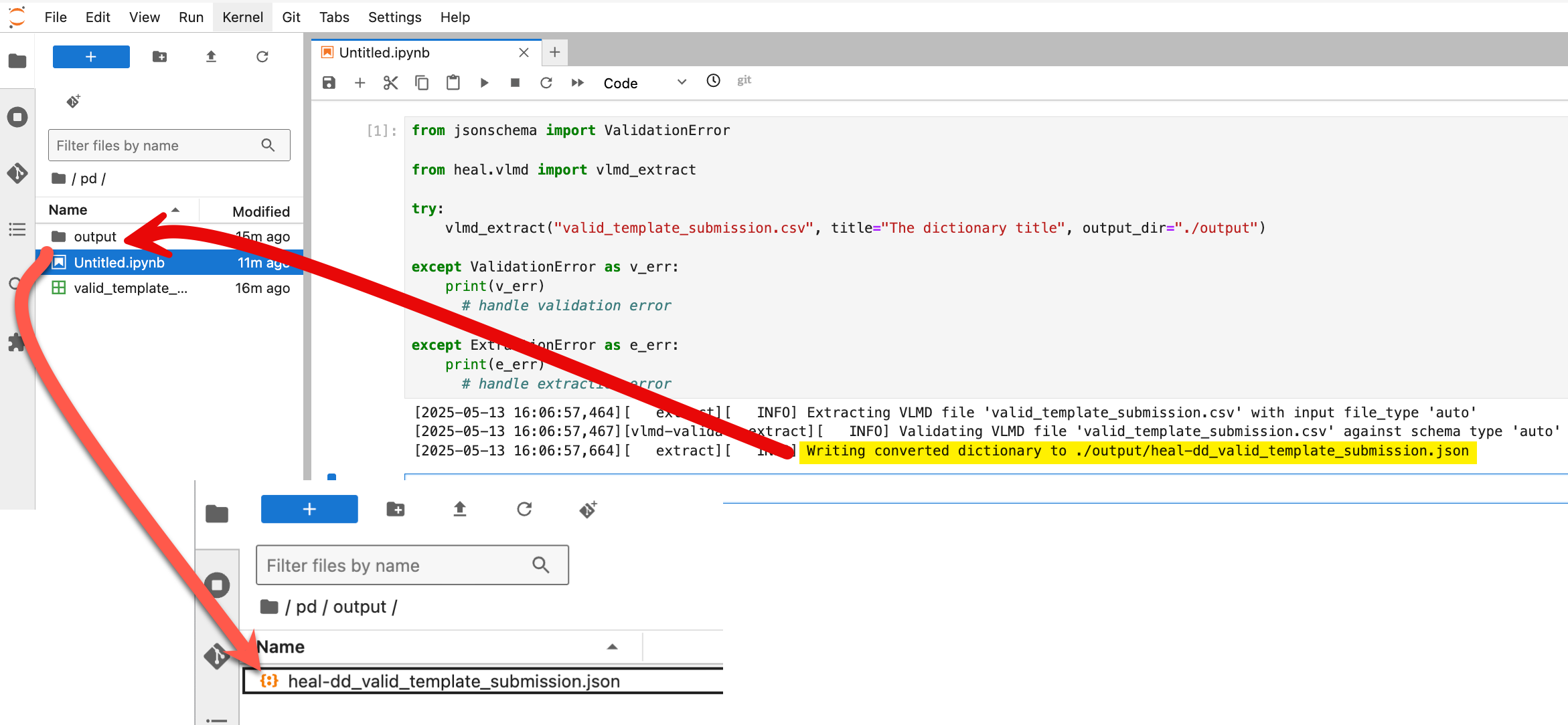 Screenshot of code in workspace extracting from a dictionary file and converting it